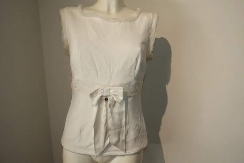 Elisabetta Franchi witte top strik merk bedel IT 46, Kleding | Dames, Maat 38/40 (M), Wit, Zo goed als nieuw, Zonder mouw