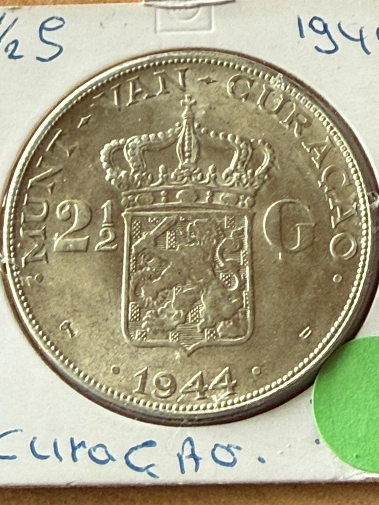 Rijksdaalder Curacao 1944, Postzegels en Munten, Munten | Nederland, Ophalen of Verzenden, Koningin Wilhelmina, 2½ gulden