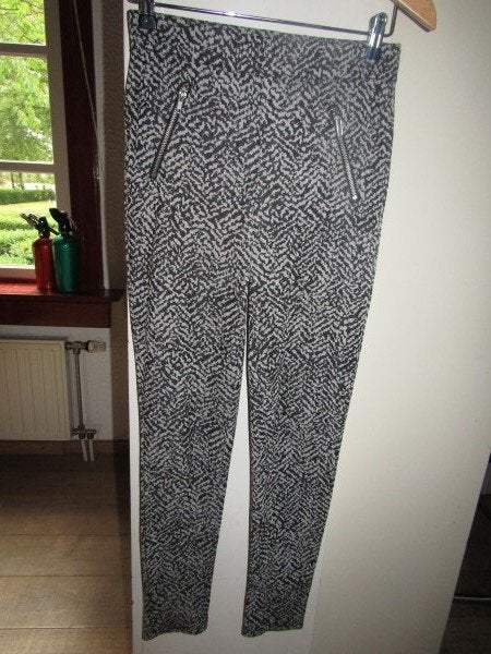 F1338 Object mt XS legging broek zwart wit ritsen tregging, Verzenden, Zwart, Object, Zo goed als nieuw
