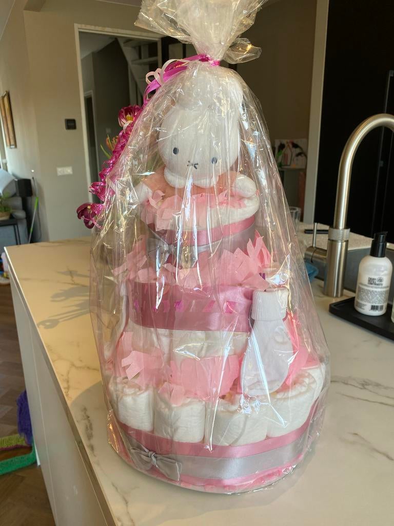 Luiertaart meisje roze - Kraamcadeau baby, Ophalen, Nieuw, Kraamcadeau