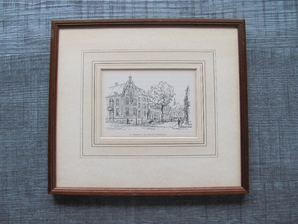 Utrecht - gravure Het Aartsbisschoppelijk Paleis, Antiek en Kunst, 1800 - 1899, Stadsgezicht, 9 cm, Ophalen of Verzenden