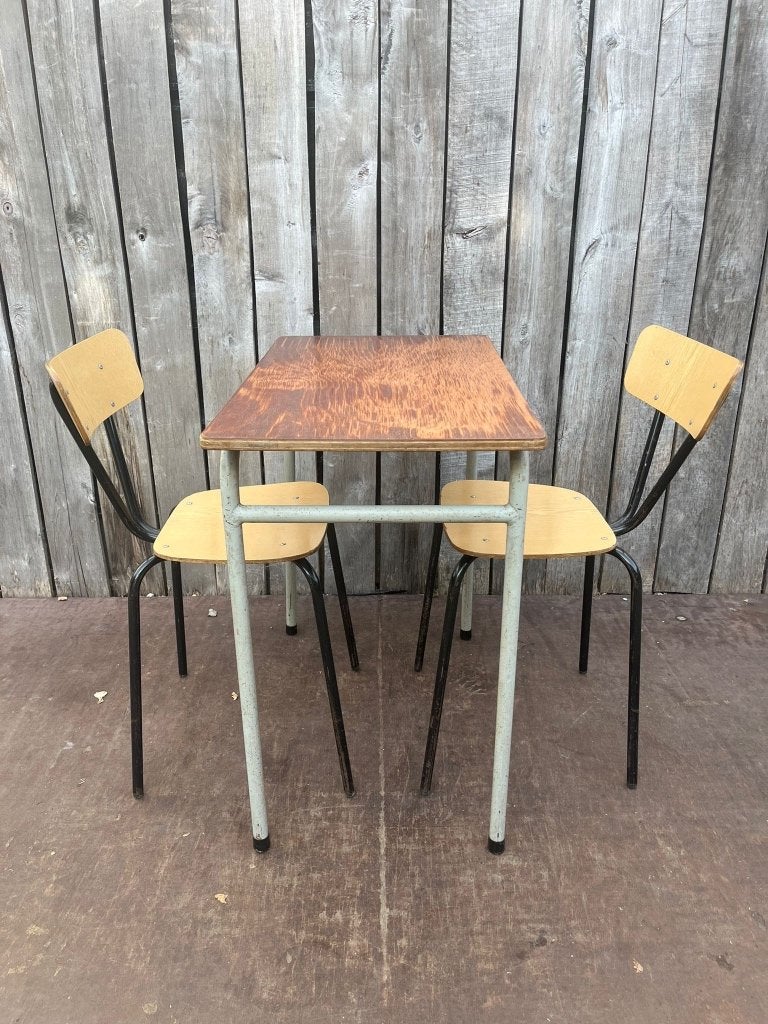 Obumex vintage formica stoelen (40 op voorraad), Gebruikt, Bruin, Hout, Ophalen of Verzenden