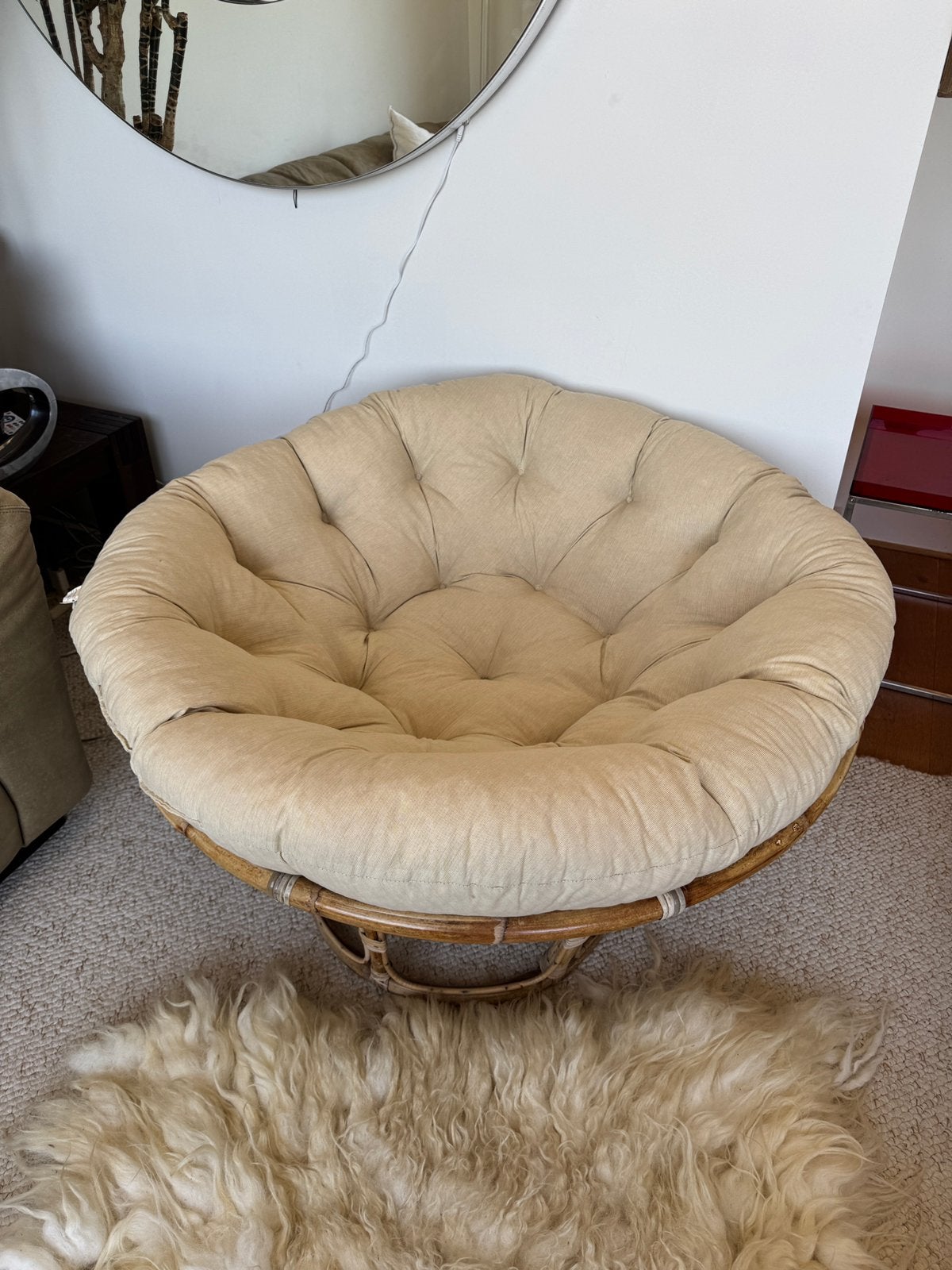 Vintage Papasan stoel - Rotan Riet Rond, Ophalen, Gebruikt, Wit, Eén