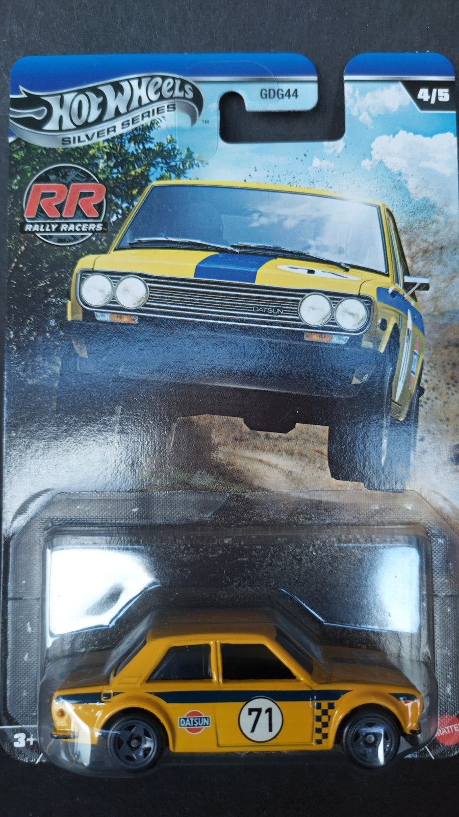 Datsun 510 1971 1:64 Hotwheels Silver Series Rally pol, Auto, Verzenden, Nieuw, M