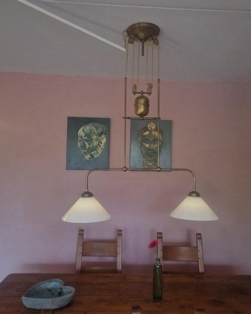 Retro Tafellamp - Klassiek Design met Verstelbare Hoogte, Gebruikt, Ophalen of Verzenden, Glas, 75 cm of meer