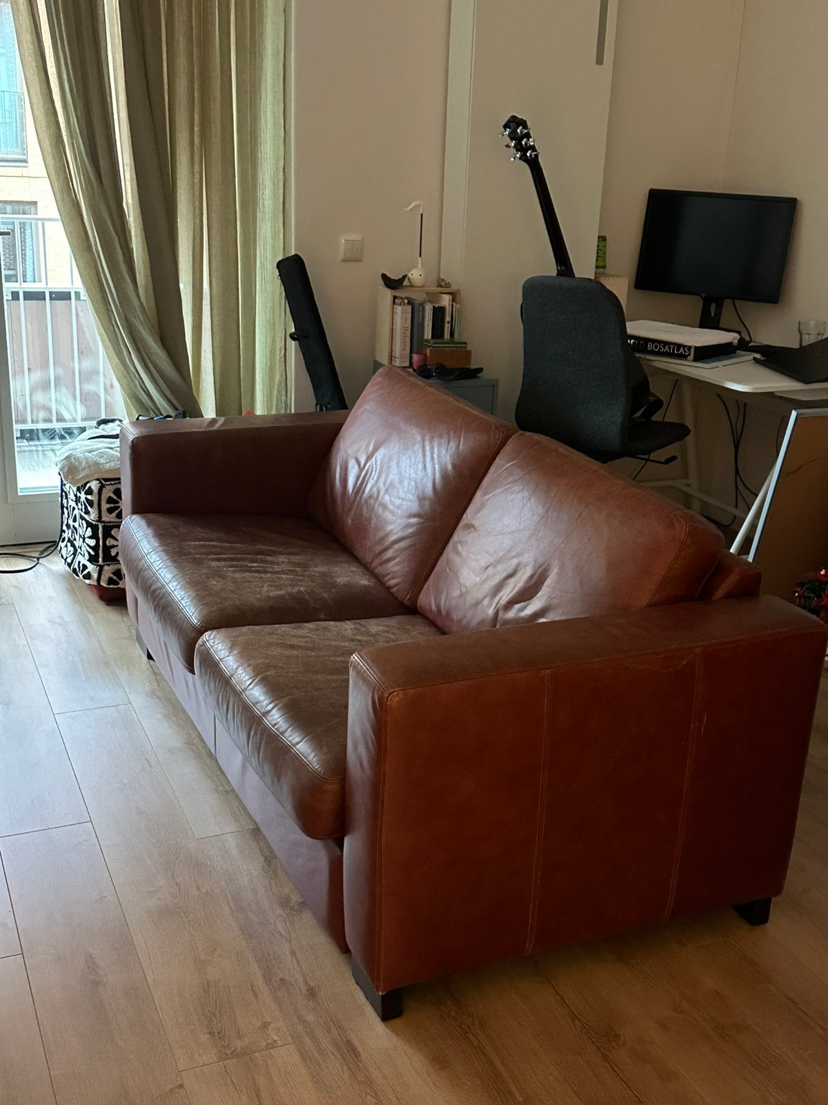 Leren bank terracotta brown, Huis en Inrichting, Ophalen, Gebruikt, 150 tot 200 cm, Tweepersoons