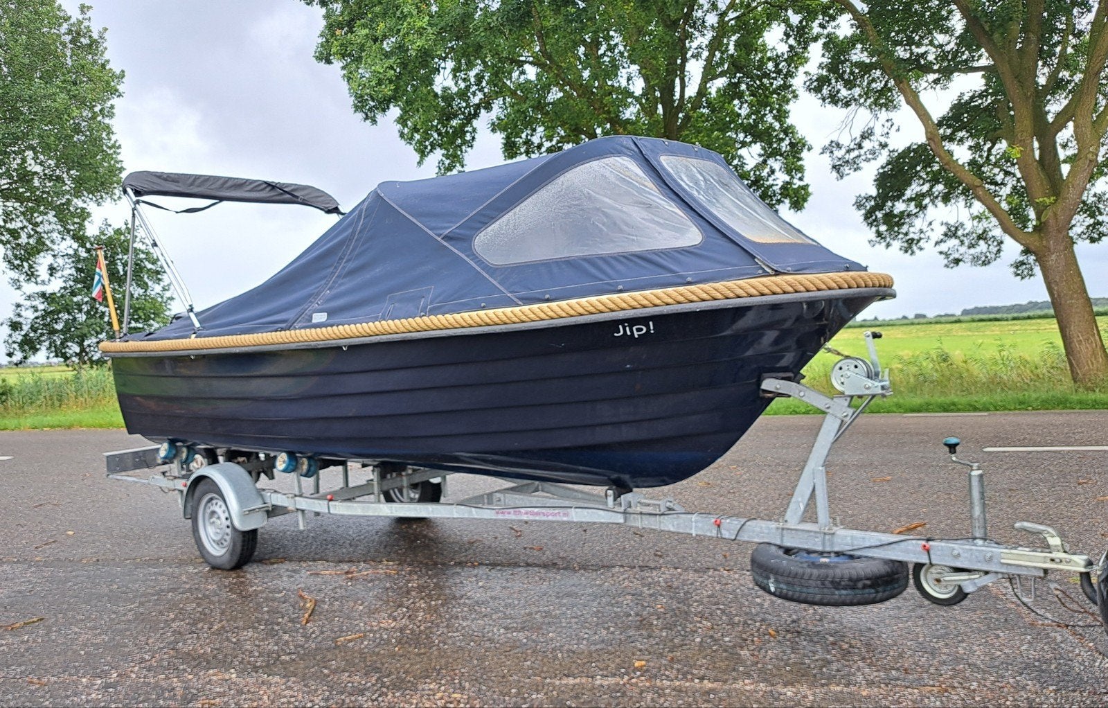 Complete sloep inclusief trailer, Watersport en Boten, Sloepen, Gebruikt, Trailer, Benzine, Polyester, Buitenboordmotor, Ophalen