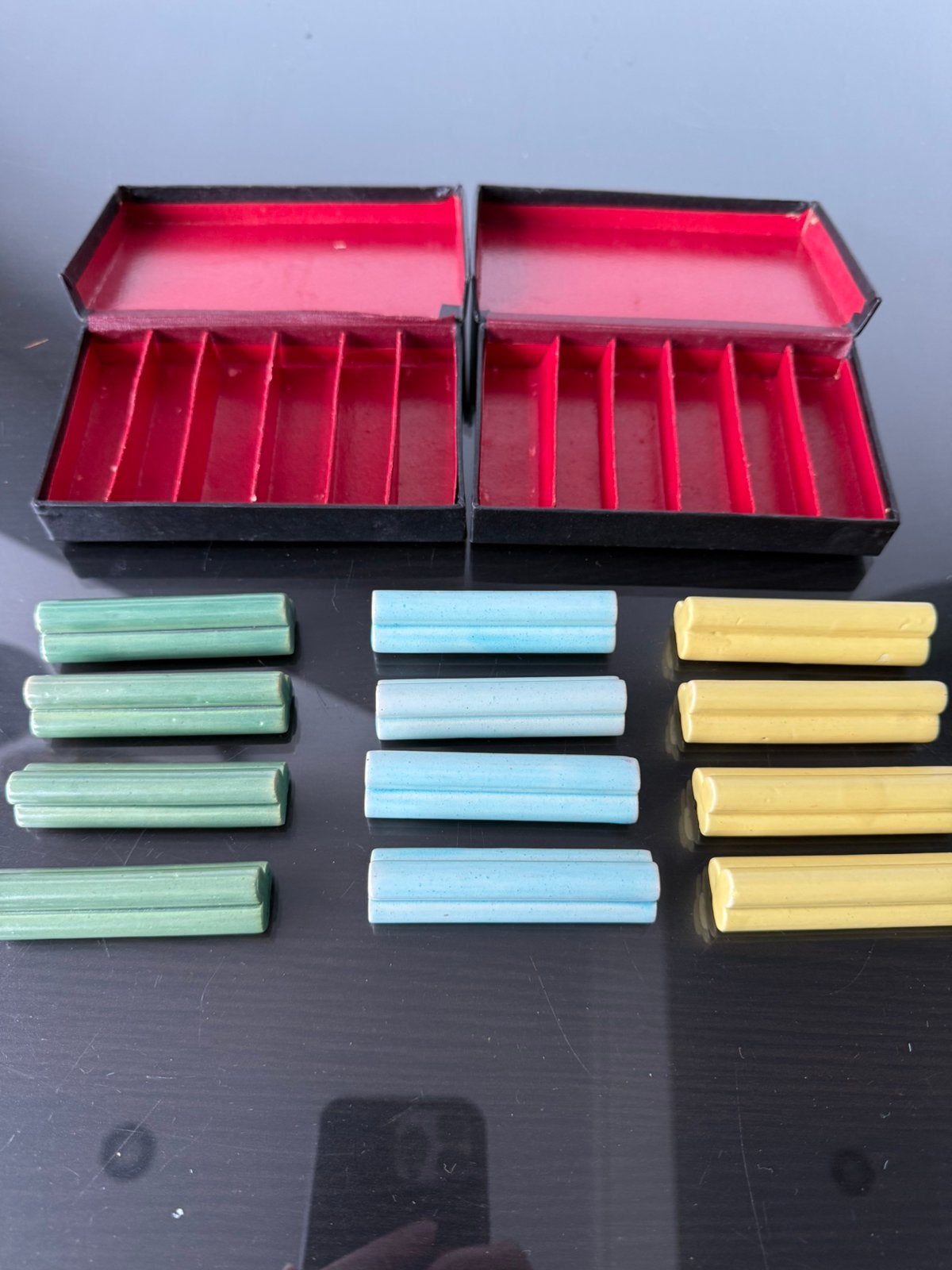 Art Deco messenleggers 12 stuks Klaverblad in doosjes, Ophalen of Verzenden
