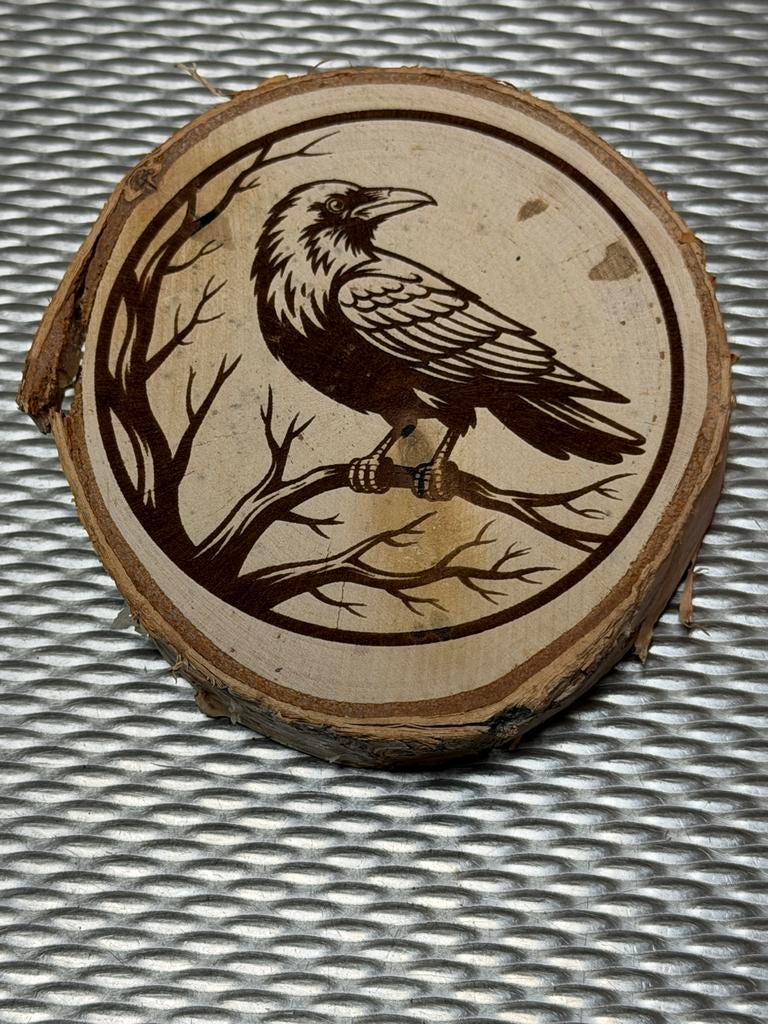 Berkenhout Schijf met Laser Gravering vogel, Hout, Nieuw, Ophalen of Verzenden, Landelijk