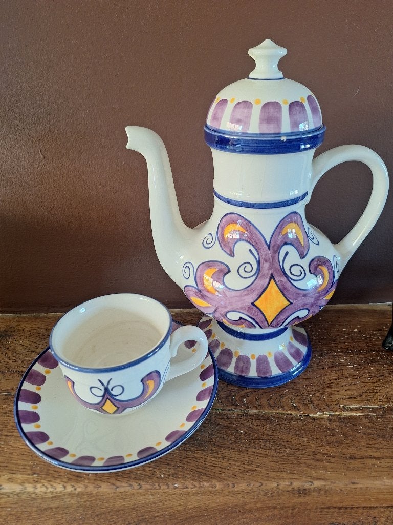 Vintage Schramberg Handgemalt koffiepot en kop en schotel, Ophalen