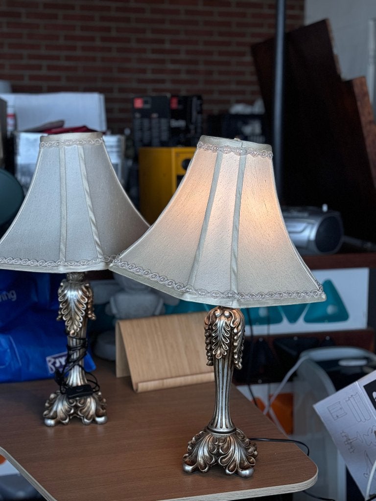 Paar klassieke tafellampen met stoffen kappen  CS26914, Overige typen, Gebruikt, Overige merken, Metaal