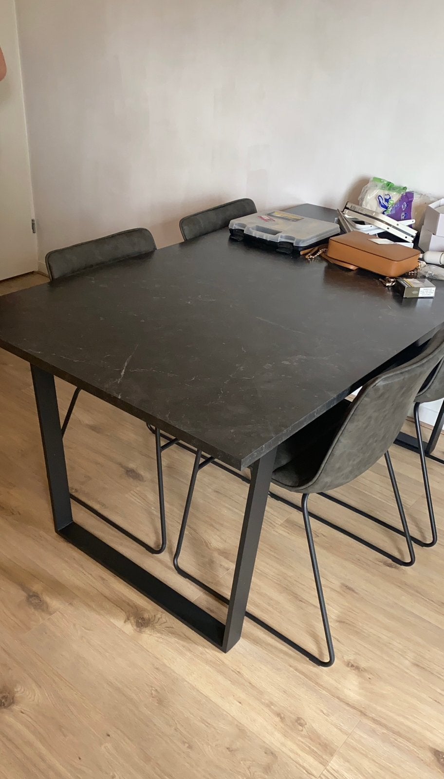 Marmerlook eettafel, Huis en Inrichting, Tafels | Eettafels, Ophalen, 50 tot 100 cm, Zo goed als nieuw, 150 tot 200 cm