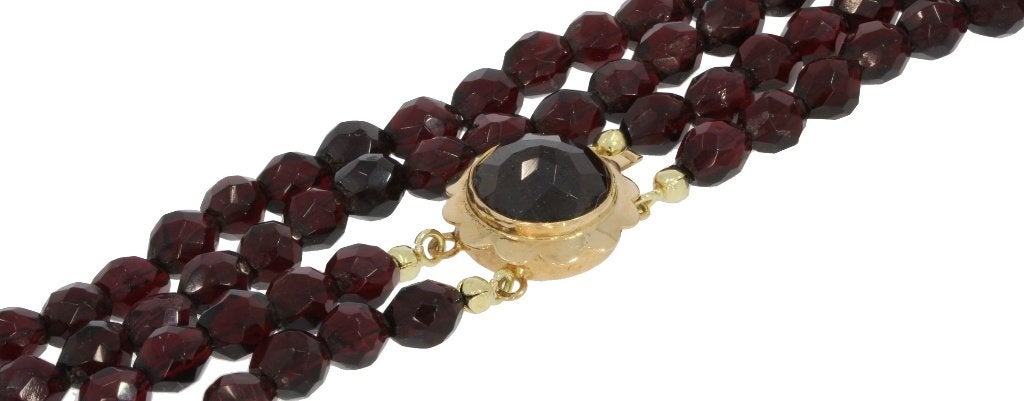 Granaat antieke ketting fraai 14k slot goud dames vintage, Ophalen of Verzenden, Goud, Ketting, Met edelsteen