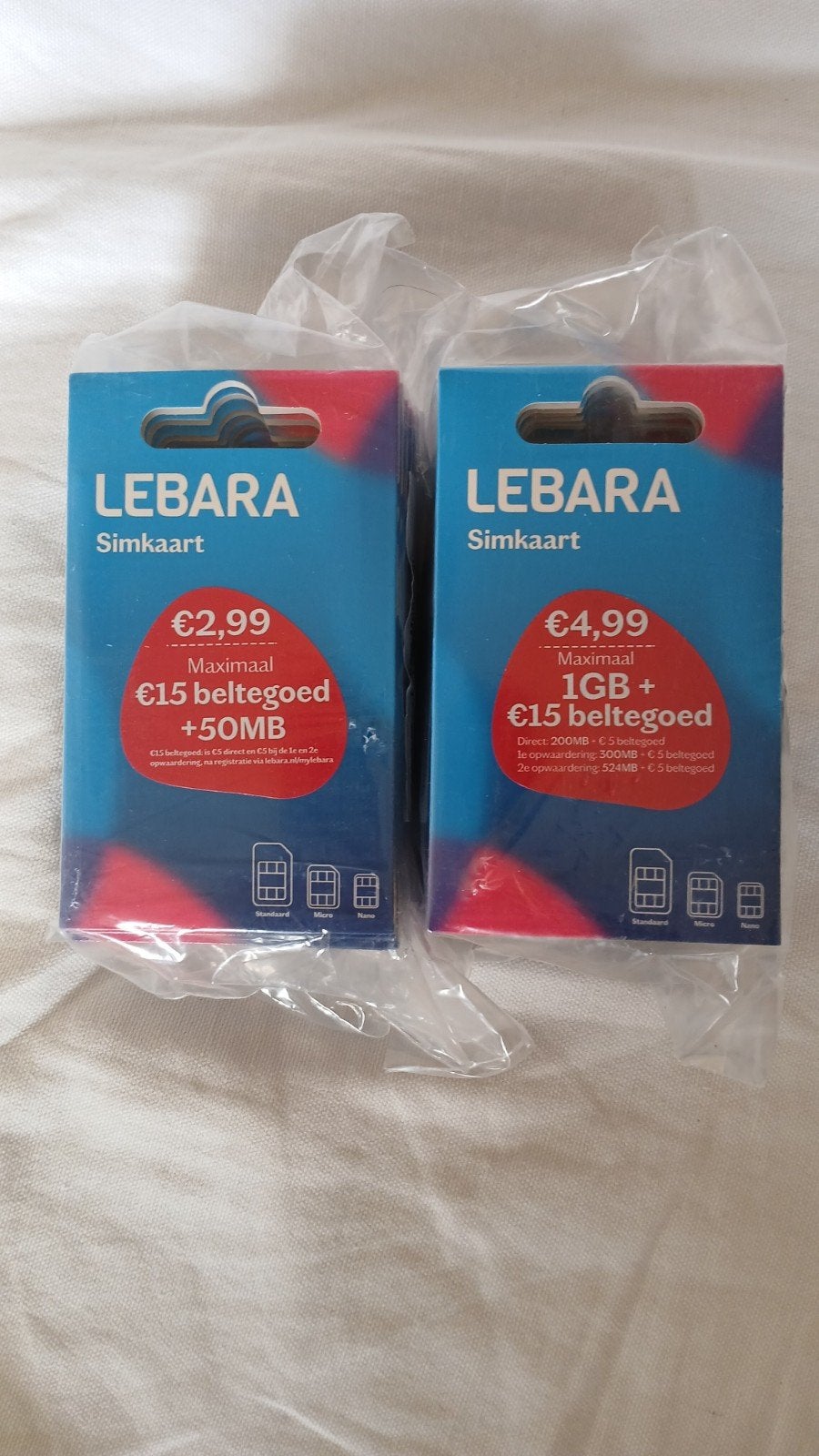 LEBARA PREPAID SIMKAART 25 STUKS NIEUW GESEALD 2027, Telecommunicatie, Prepaidkaarten en Simkaarten, Ophalen of Verzenden, Nieuw