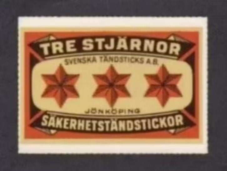 Reclame Lucifermerk Tre Stjarnor Sakerhetstandstickor., Ophalen of Verzenden, 1980 tot heden, Ongelopen, Overige thema's