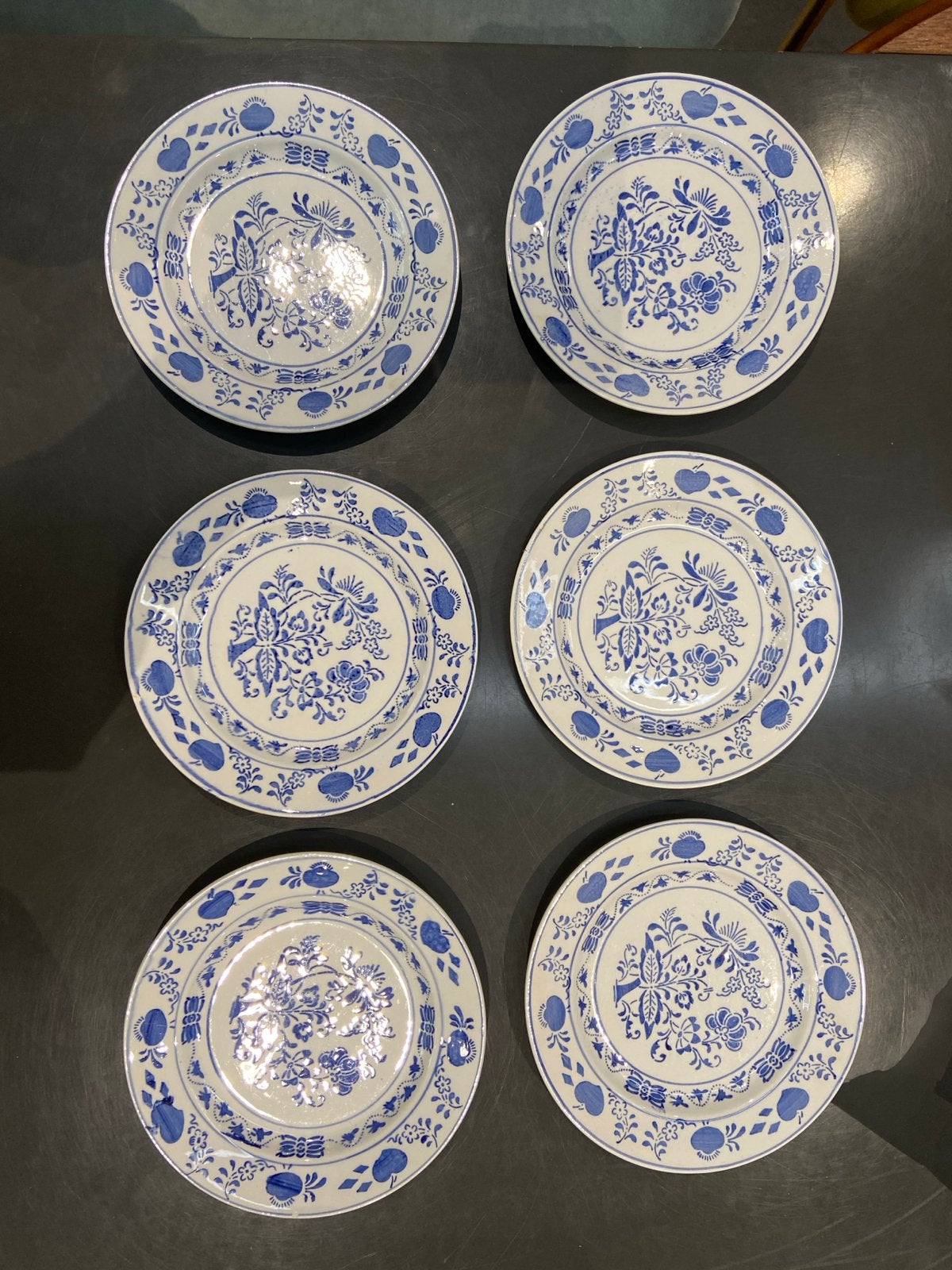 6 ontbijtbordjes Zwiebel motief met kleine beschadigingen, Ophalen of Verzenden