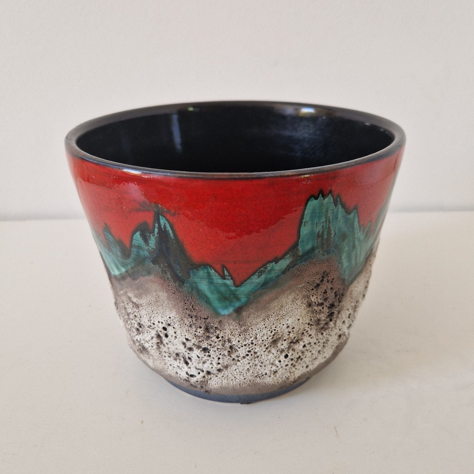 Grote vintage keramische bloempot, rood met lava glazuur, Ophalen of Verzenden