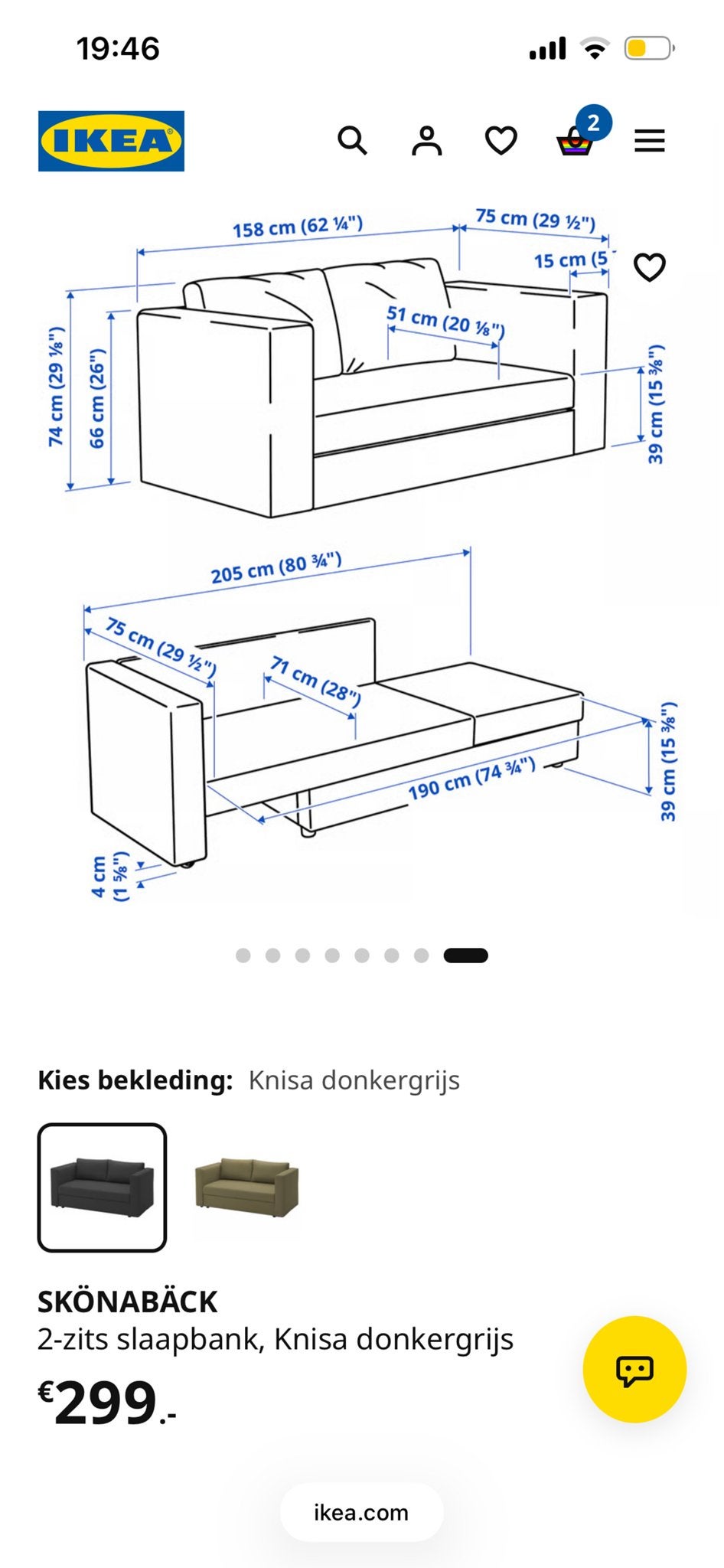 Foto 5 van Ikea SKÖNABÄCK 2-zits slaapbank, Knisa donkergrijs