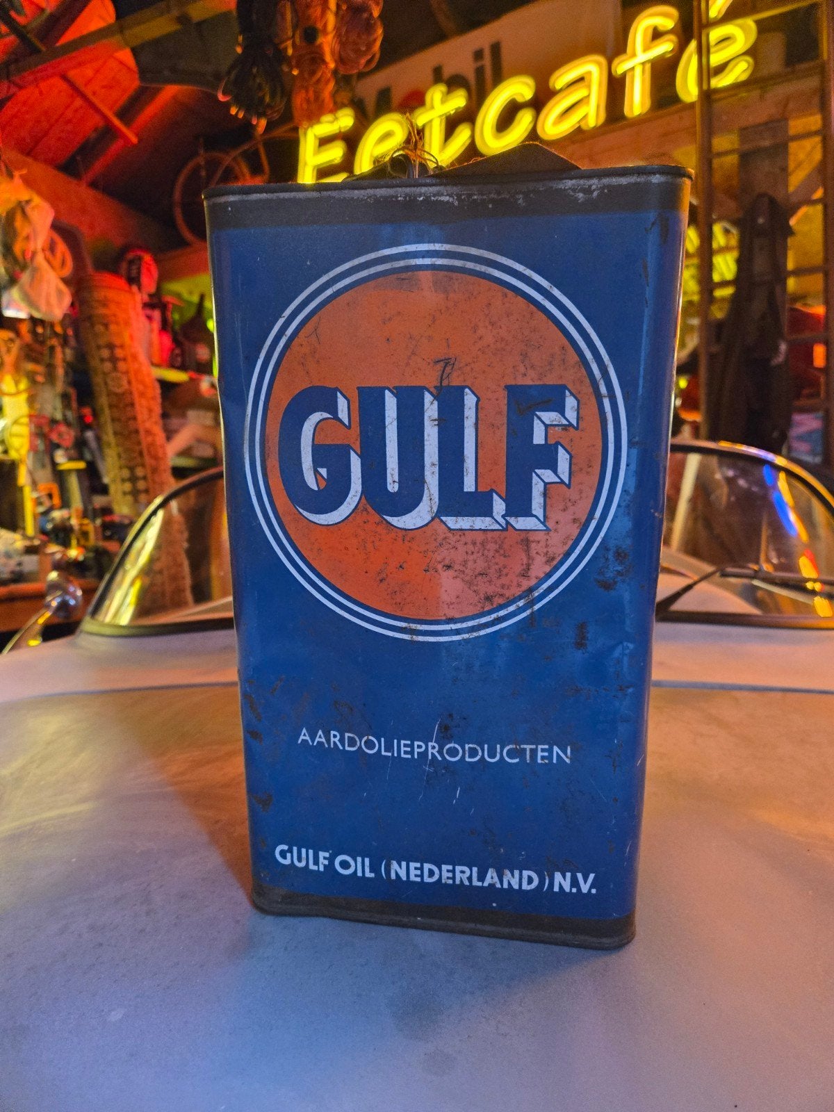 Zeer oud Olieblik GULF, Ophalen of Verzenden, Gebruikt, Verpakking