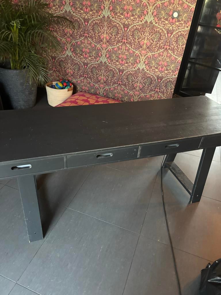 Zwart houten bureau met lades, Ophalen, Zwart, Gebruikt, Overige merken