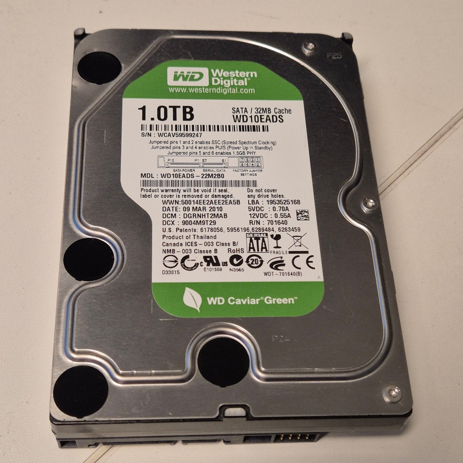 WD Green 1TB HDD 3,5" Sata, Computers en Software, Intern, Gebruikt, Verzenden, Western Digital (WD)