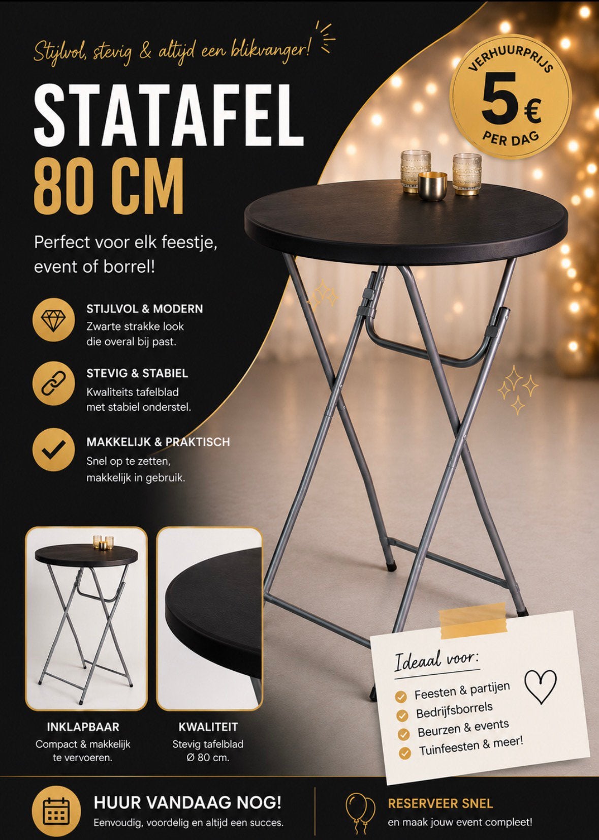 Statafel te huur voor feesten en partijen, Ophalen of Verzenden, Zo goed als nieuw