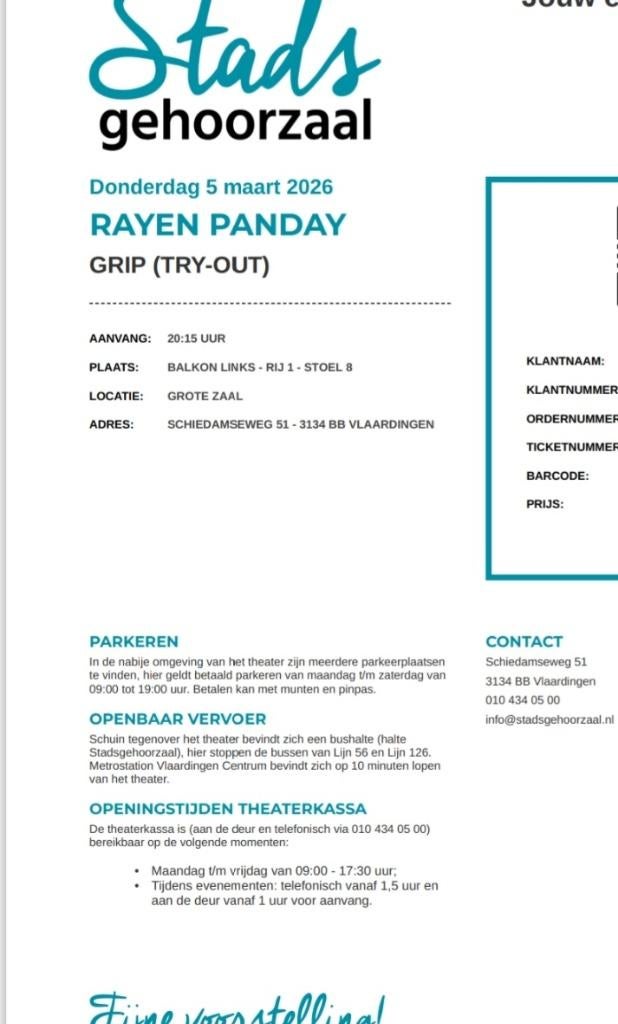 2 kaarten Rayen Panday vanavond!, Twee personen