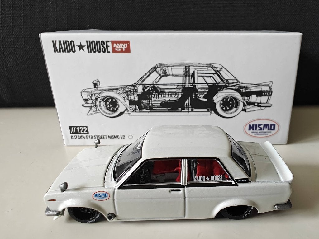 Kaido House x Mini GT #122: Datsun 510 Street Nismo V2, Ophalen of Verzenden, Zo goed als nieuw, Auto