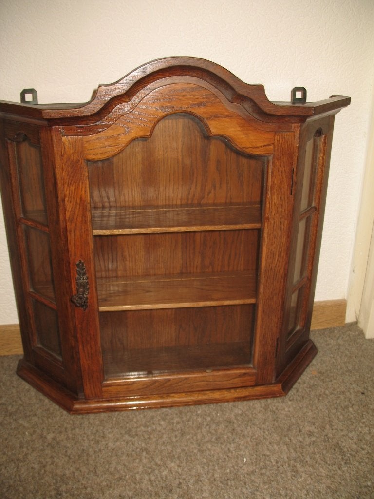 Houten Vitrine Wandkastje Vintage, Ophalen, Gebruikt, Bruin, Overige typen