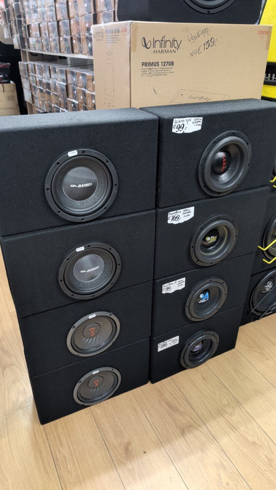 mini subwoofers in platte kisten, Ophalen of Verzenden