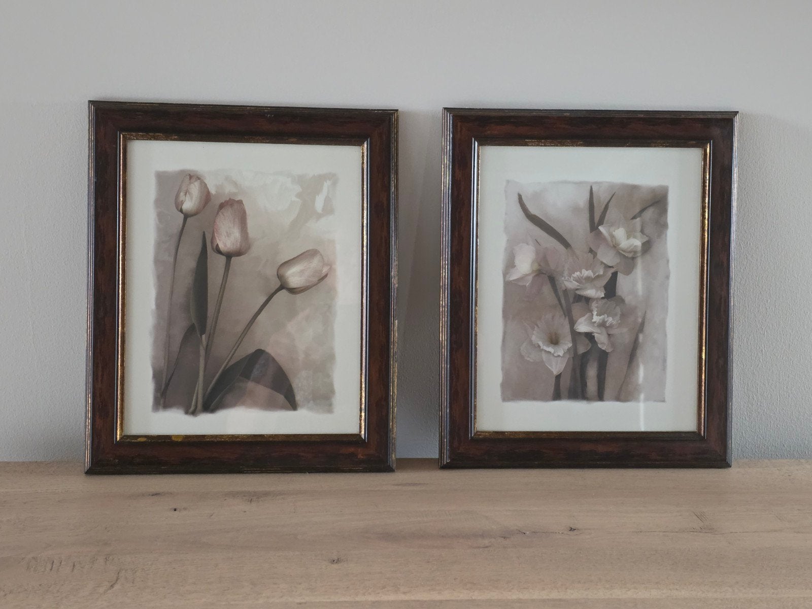 Set van 2 ingelijste bloemenprints: tulpen en narcissen, Ophalen