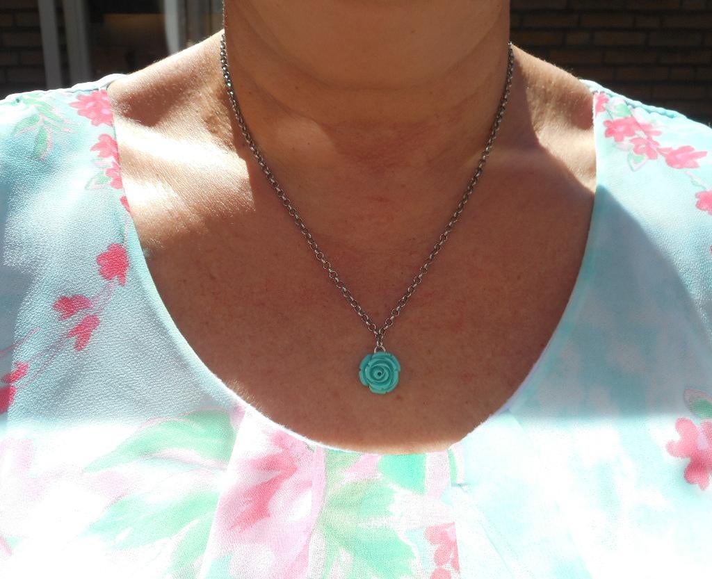 Zilveren set ketting met roos + armbandje met roos nr.001, Met hanger, Verzenden, Zo goed als nieuw, Zilver