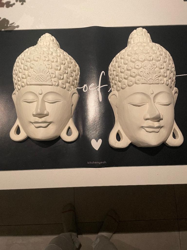 Mooie houten (wand) Budha’s uit Indonesië, Ophalen of Verzenden, Zo goed als nieuw