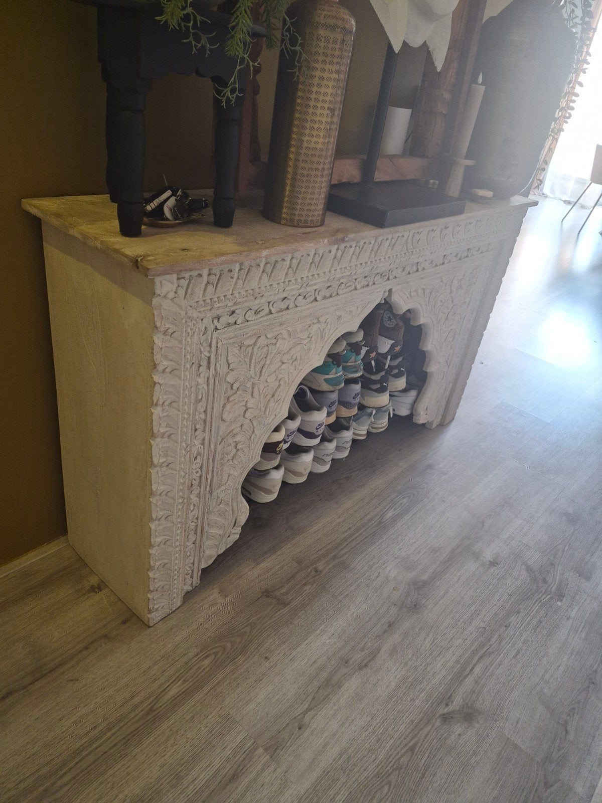 Sidetable oosters boho met houtsnijwerk, Ophalen, Gebruikt, 100 tot 150 cm, Boho, Oosters, Handgesneden