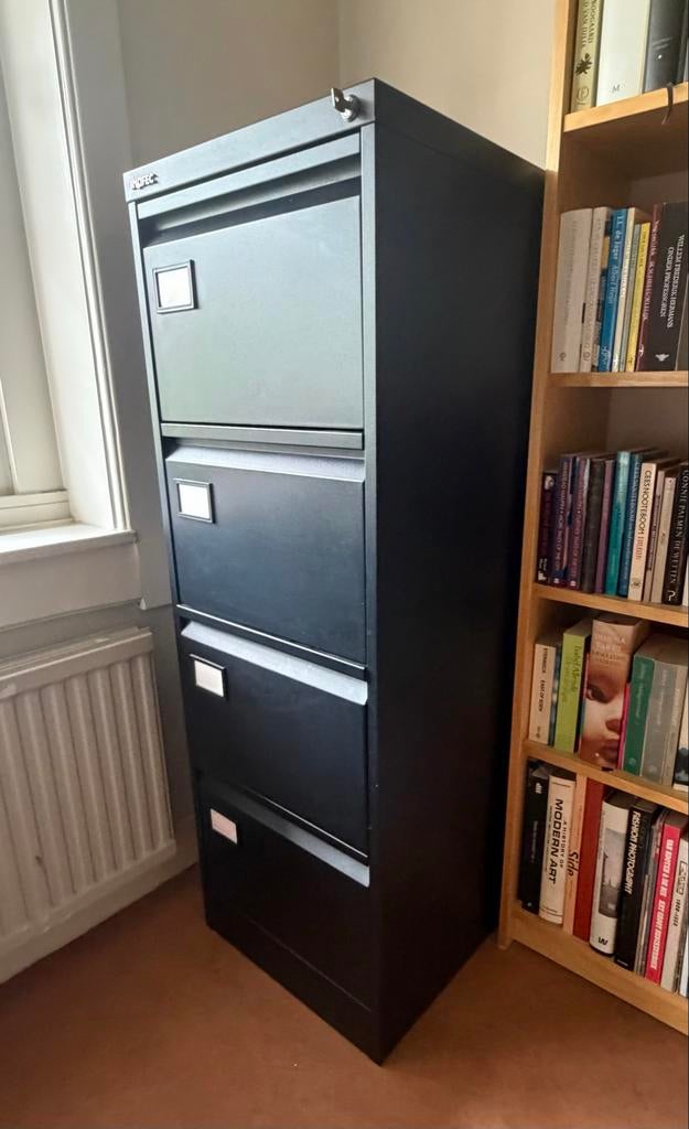 Zwarte metalen Inofec archiefkast met 4 laden en slot, Ophalen, Minder dan 50 cm, Gebruikt, 100 tot 150 cm