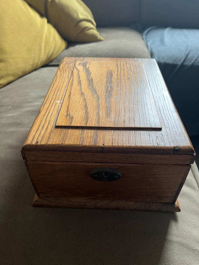 Vintage houten scheerkistje met inhoud, Ophalen of Verzenden