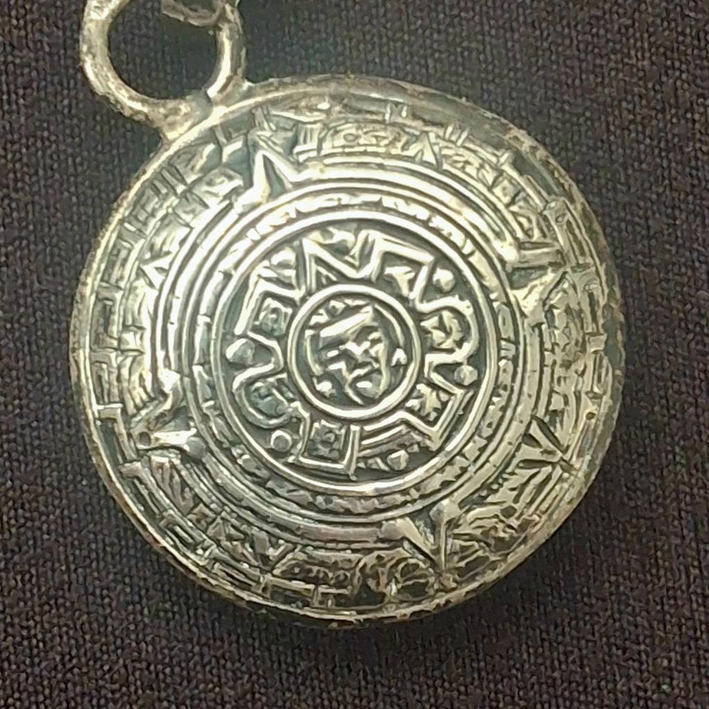 zilveren Azteekse kalender hanger 925, Ophalen of Verzenden, Zilver, Zilver