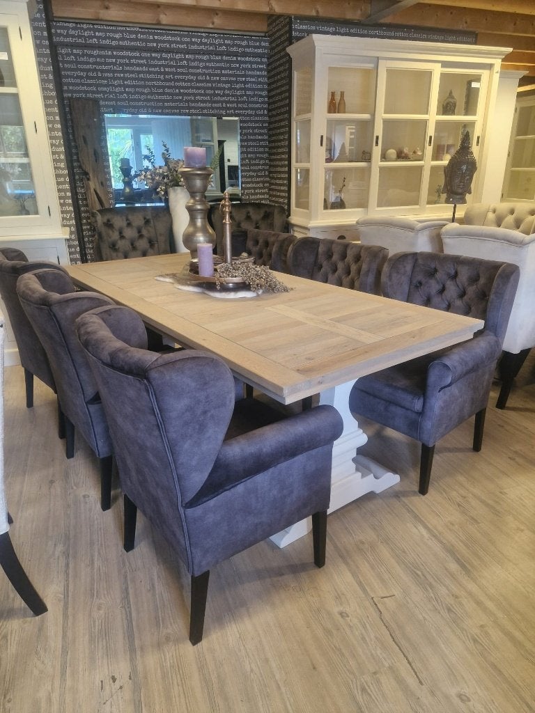 VOORRAAD 6 Landelijke Eetkamerstoelen Roman Velvet Grijs (1), Huis en Inrichting, Nieuw, Vijf, Zes of meer stoelen, Landelijke eetkamerstoelen capiton knoopjes kleur antraciet velv