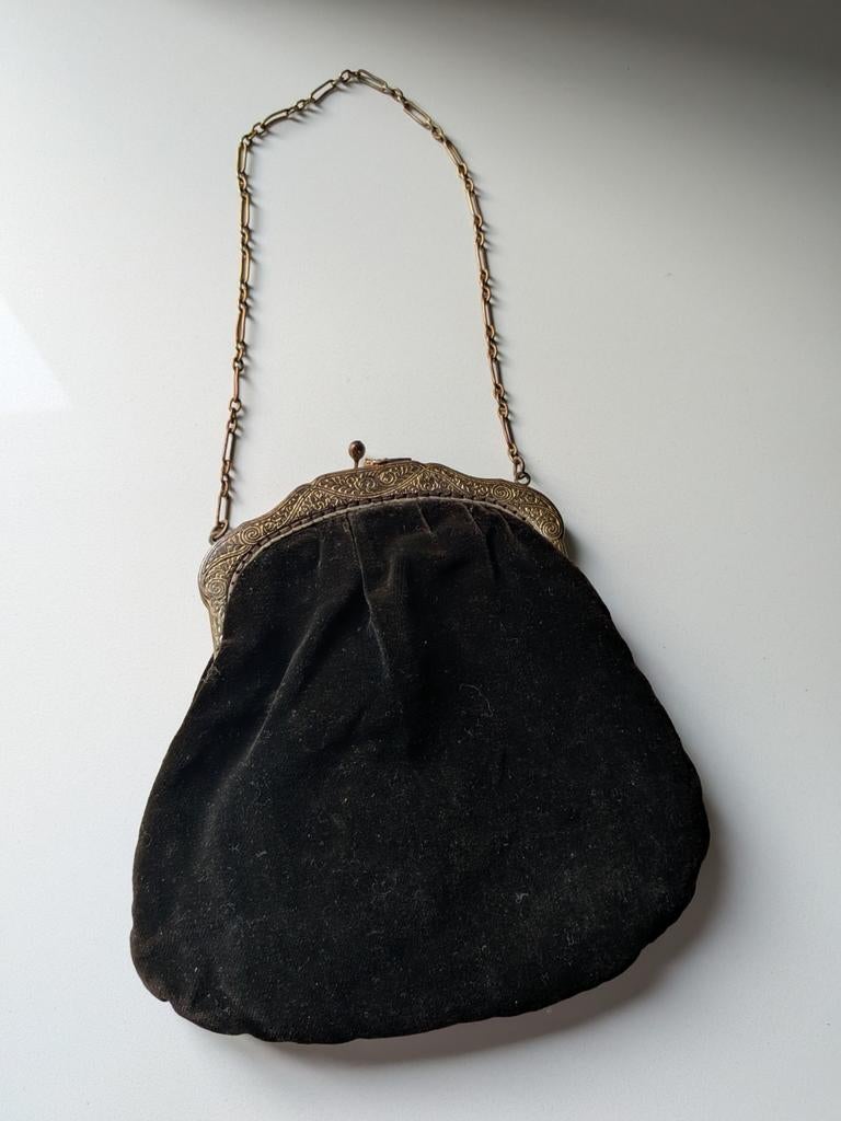 Antieke beugeltas zilver en zwart fluweel circa 1875, Antiek en Kunst, Ophalen of Verzenden, Dames