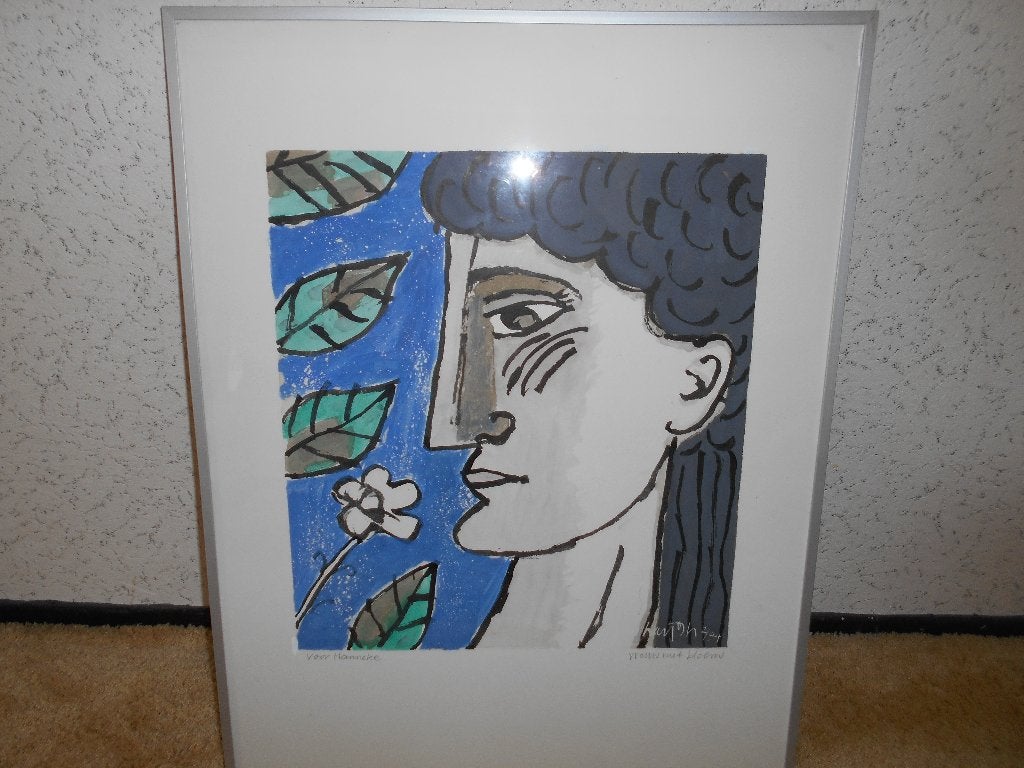 Gouache Jan Hartogh, Vrouw met bloem, Bieden v.a.350,00, Antiek en Kunst, Figuren, Passe-partout, Ophalen of Verzenden, Overige materialen