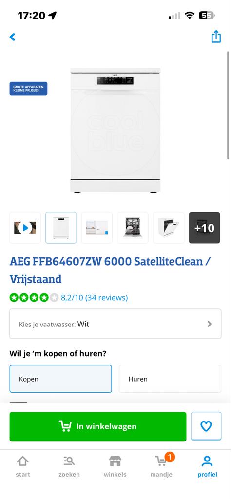 AEG FFB64607ZW 6000 SatelliteClean Vaatwasser, Ophalen, 60 cm of meer, 14 tot 18 liter, Zo goed als nieuw