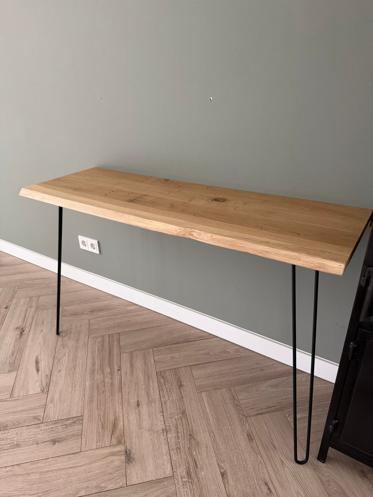 Massief eiken bureau met boomstam blad - handgemaakt, Ophalen, Overige typen, Hout, Bruin