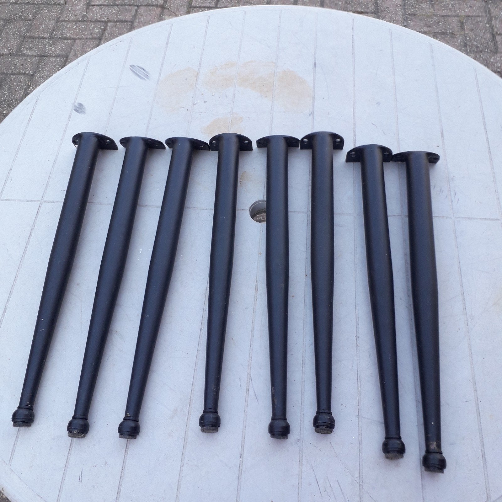 8x Zwarte metalen conische schuine kegelpoten meubelpoten, Ophalen, Tafelpoot, Gebruikt, Minder dan 50 cm