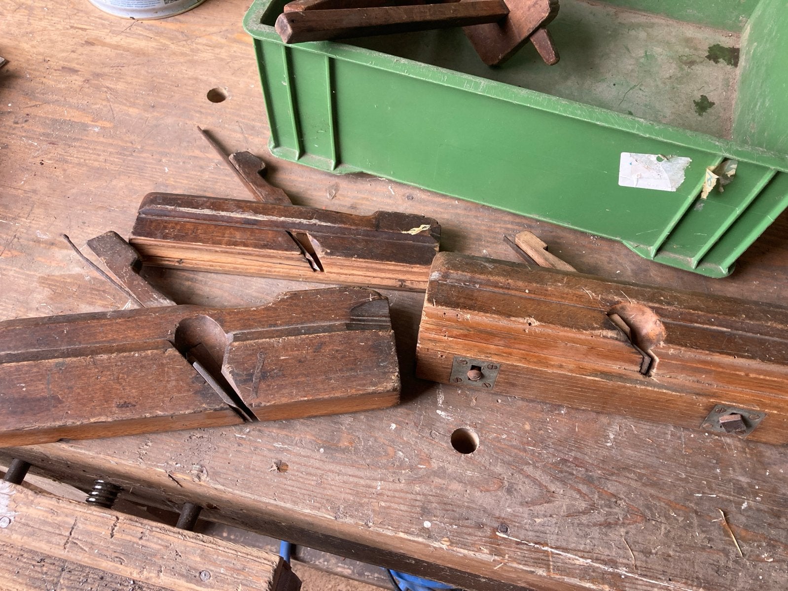 Oude profielschaven, lijstschaven en kruishout (2x), Antiek en Kunst, Antiek | Gereedschap en Instrumenten, Ophalen of Verzenden