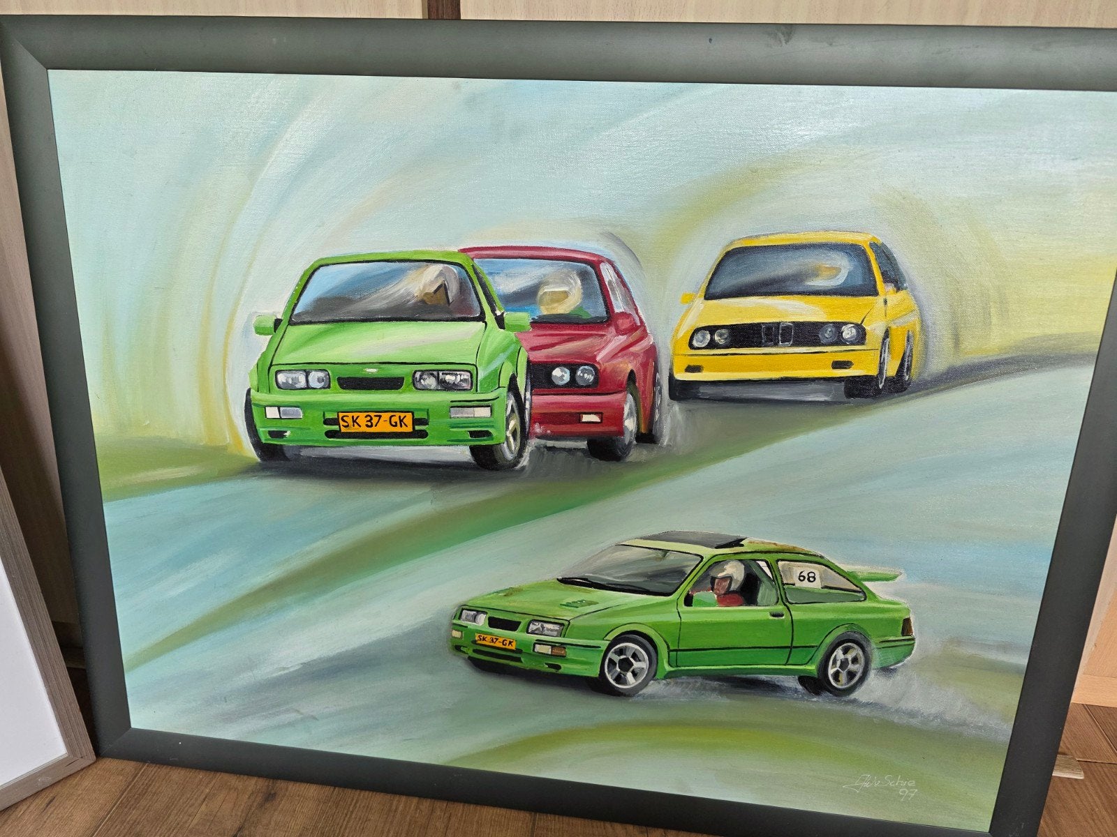 Prachtige zeefdruk van van schie 1997raceauto's, Ophalen of Verzenden