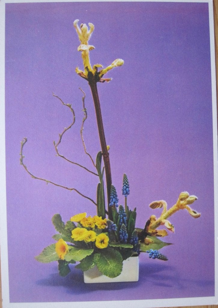 Voor het kind - bloemstuk met blauwe druifjes op paars -1974, Verzenden, 1960 tot 1980, Gelopen, Overige thema's