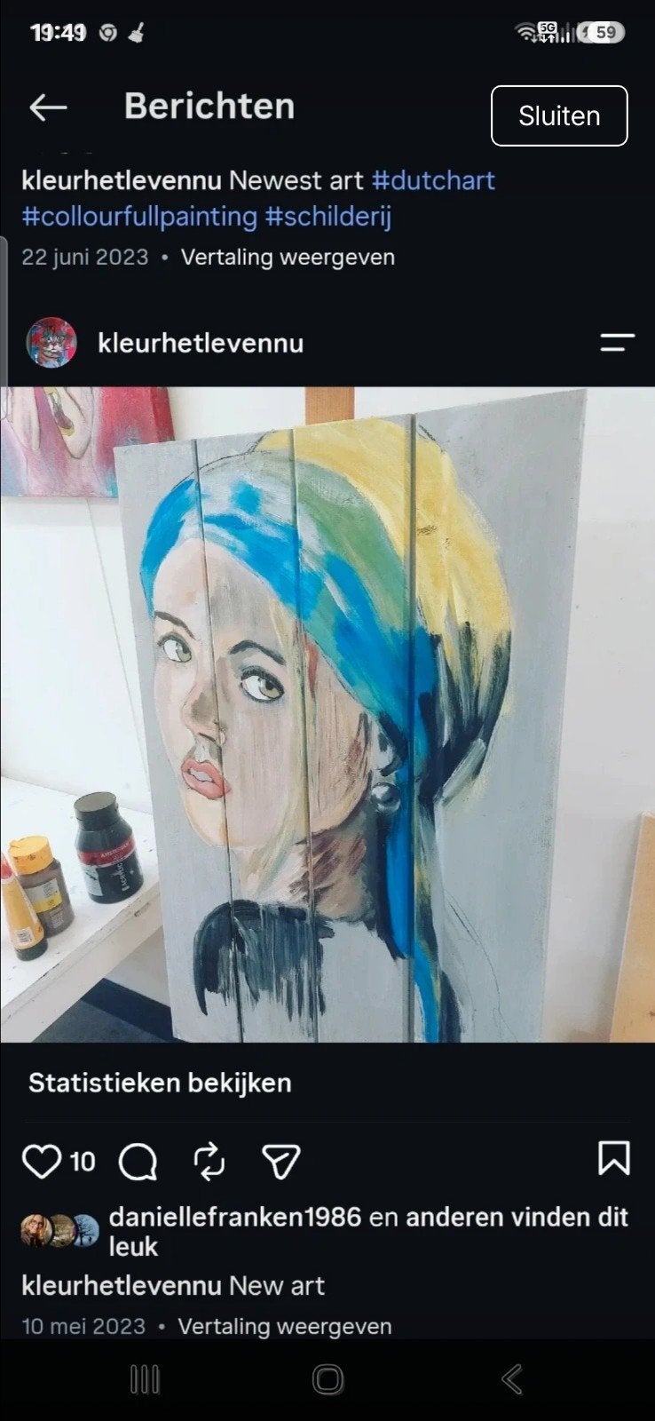 Modern schilderij 'Meisje met de parel' - Kleurrijk, Antiek en Kunst, Acrylverf, Hout, Ophalen of Verzenden, Gesigneerd