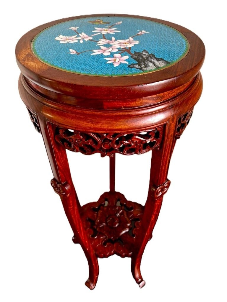 Hoge Chinese sokkel met cloisonne plaat., Ophalen of Verzenden