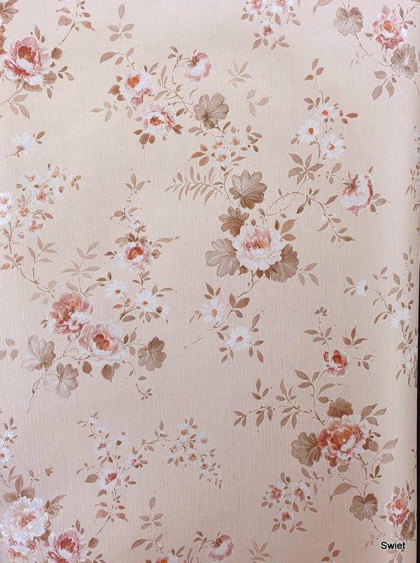 11762 Romantisch bloemenbehang beige roze swiet, Verzenden, Wit