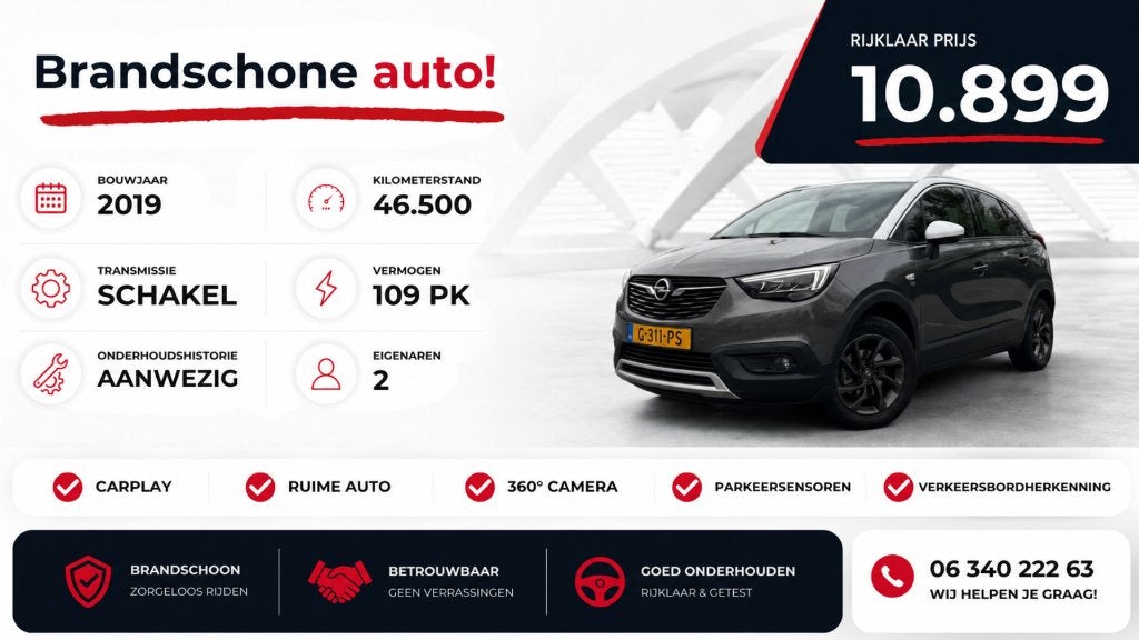 Opel Crossland X 1.2 Turbo | Carplay | Camera | 2e eigenaar, Voorwielaandrijving, 1199 cc, Origineel Nederlands, Bedrijf